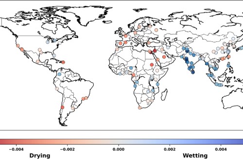 Map shows global drying and wetting hotspots.